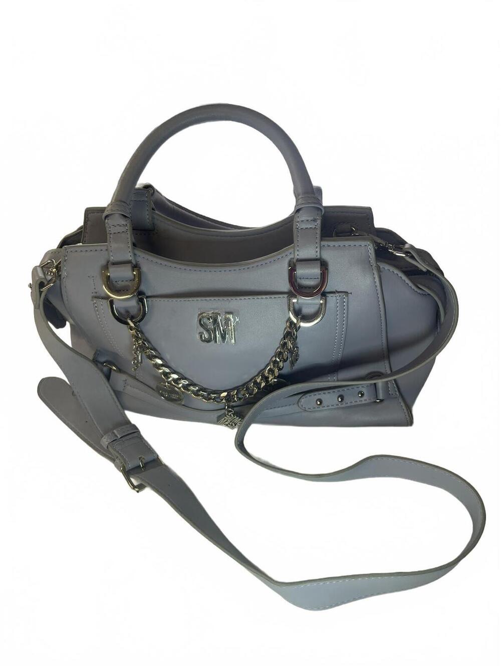 Steve Madden Satchel Crossbody Bag Blue Purse with Silver Chain Charm Details